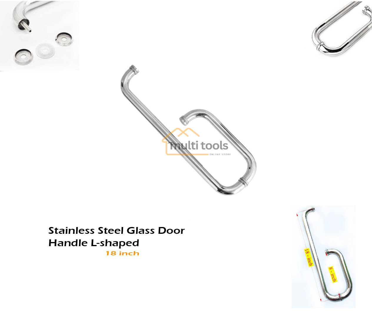 18 Inch Stainless Steel Glass Door Handle L-Shaped Bathroom